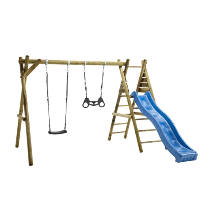 NORDIC PLAY Active gyngestativ 240 cm med platform m/1 sort gynge og 1 sort trapez inkl. blå rutsjebane