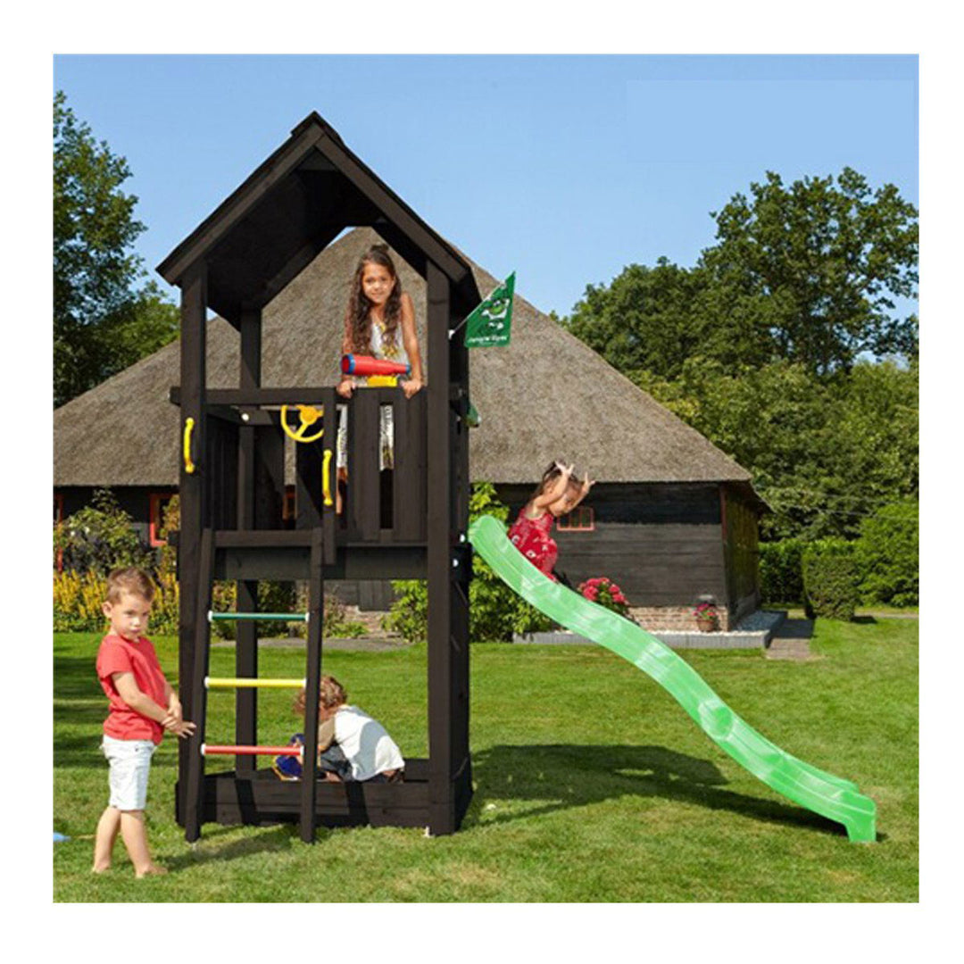 Produktbillede af Jungle Gym Club legetårn komplet inkl. rutsjebane grundmalet sort på tilbud i høj kvalitet