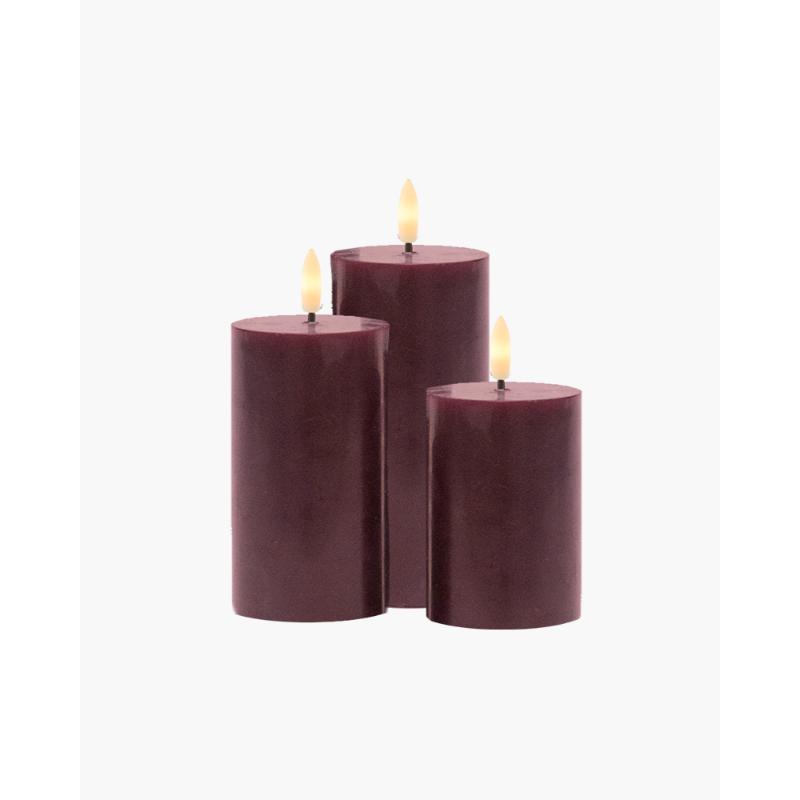 Produktbillede af Sirius Sille Genopladelig Bloklys 3 stk sæt Ø7,5xH10/12,5/15 cm Bordeaux i premium kvalitet