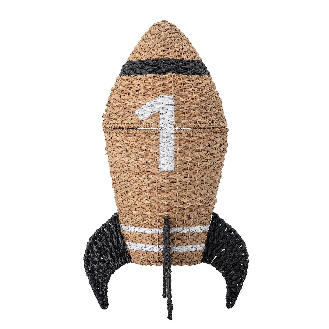 BLOOMINGVILLE MINI kurv m. låg natur og sort rattan og søgræs