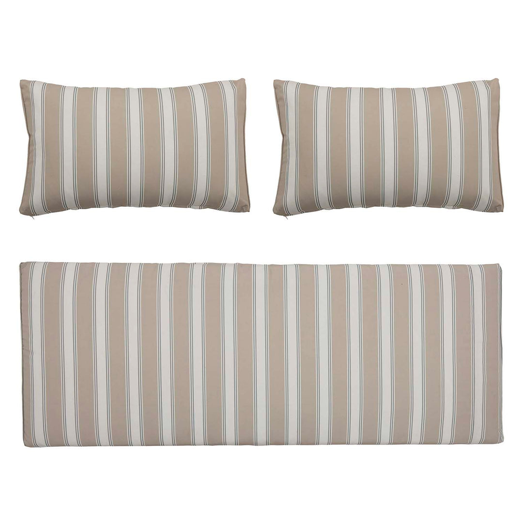 Produktbillede af BLOOMINGVILLE Mundo pudebetræk uden fyld til havesofa grøn og sand polyester sæt af 3 i premium kvalitet