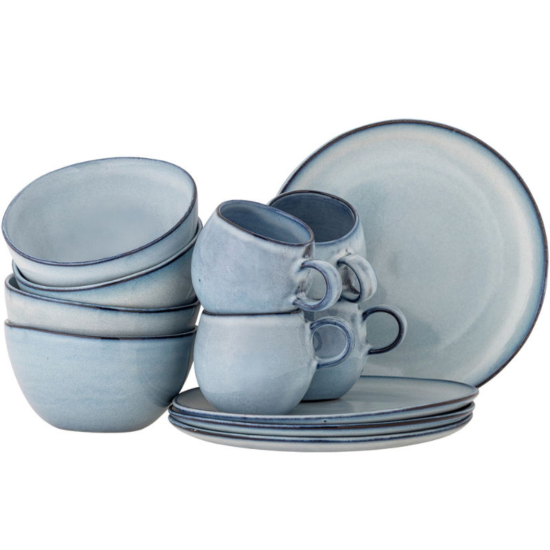 Produktbillede af Sandrine Morgenmadssæt Blå Stentøj 4x3 Stk på tilbud – premium kvalitet og detaljer