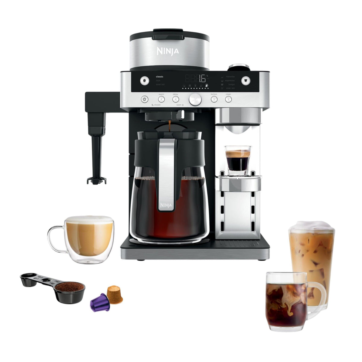 Sort Ninja Prestige DualBrew System 2-i-1 kaffemaskine på køkkenbord