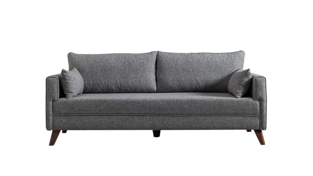 NORDVÄRK Bella 3 pers. sovesofa grå polyester og valnøddefarvet plast