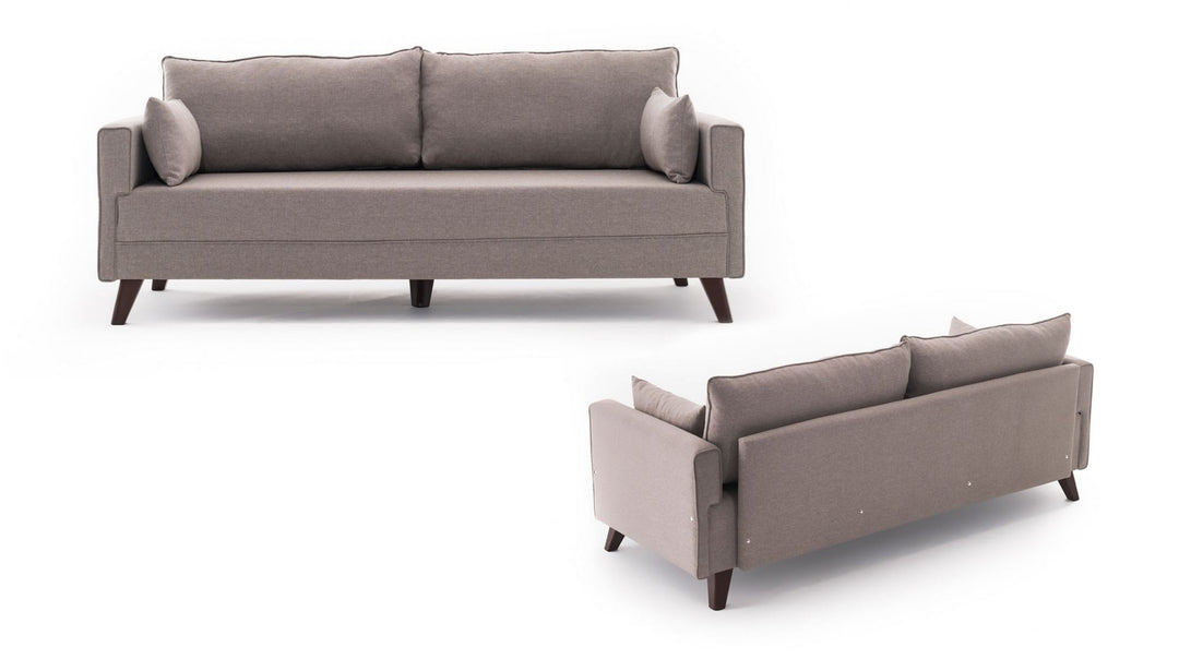 NORDVÄRK Bella 3 pers. sovesofa creme polyester og valnøddefarvet plast