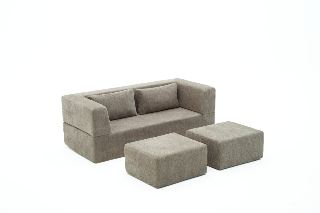 NORDVÄRK Pirgos 2 pers. sovesofa m. 2 puffer grå chenille stof