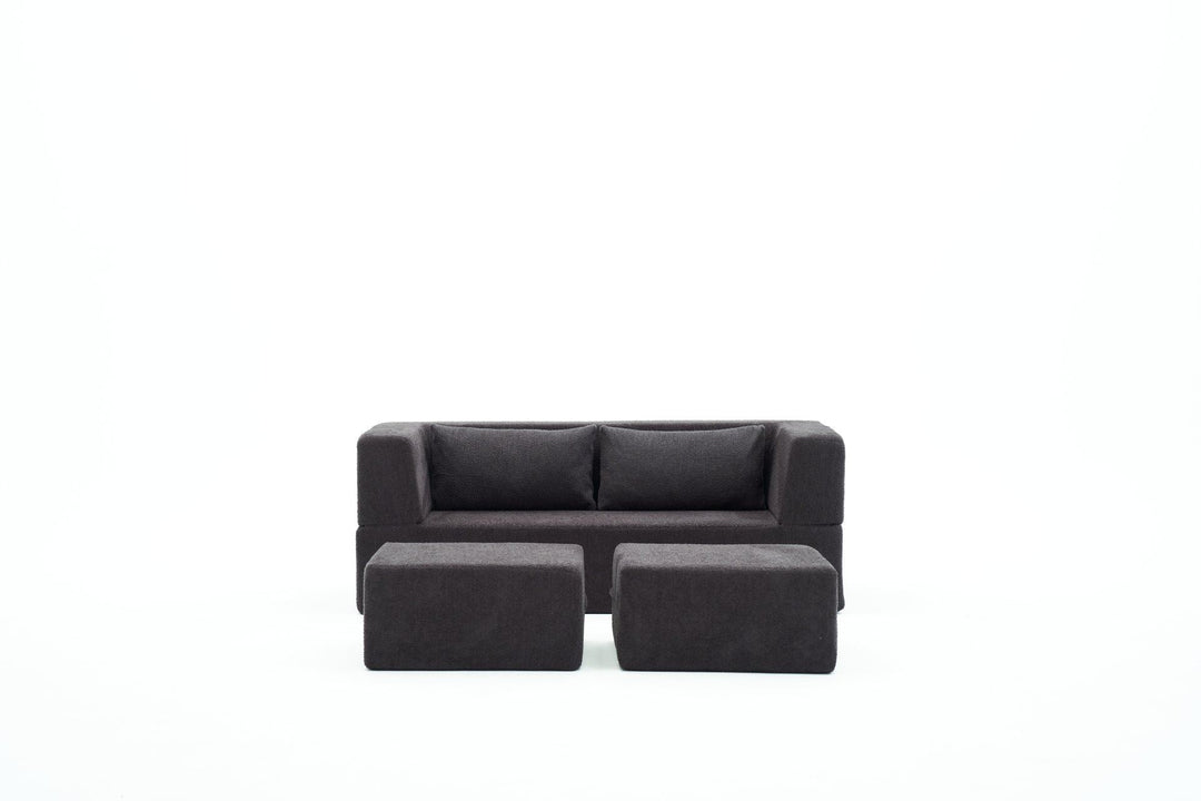 NORDVÄRK Pirgos 2 pers. sovesofa m. 2 puffer antracitgråt chenille stof