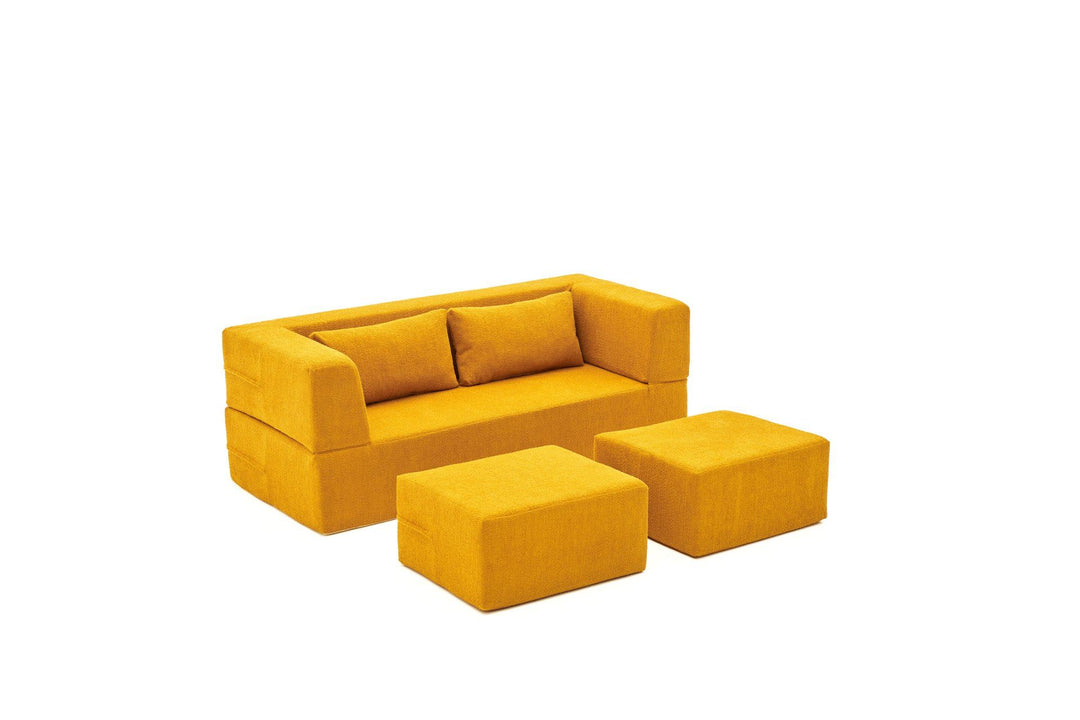 NORDVÄRK Pirgos 2 pers. sovesofa m. 2 puffer orange chenille stof