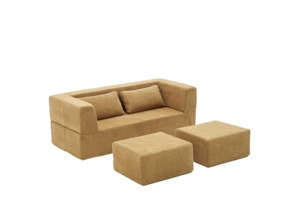 NORDVÄRK Pirgos 2 pers. sovesofa m. 2 puffer brun chenille stof