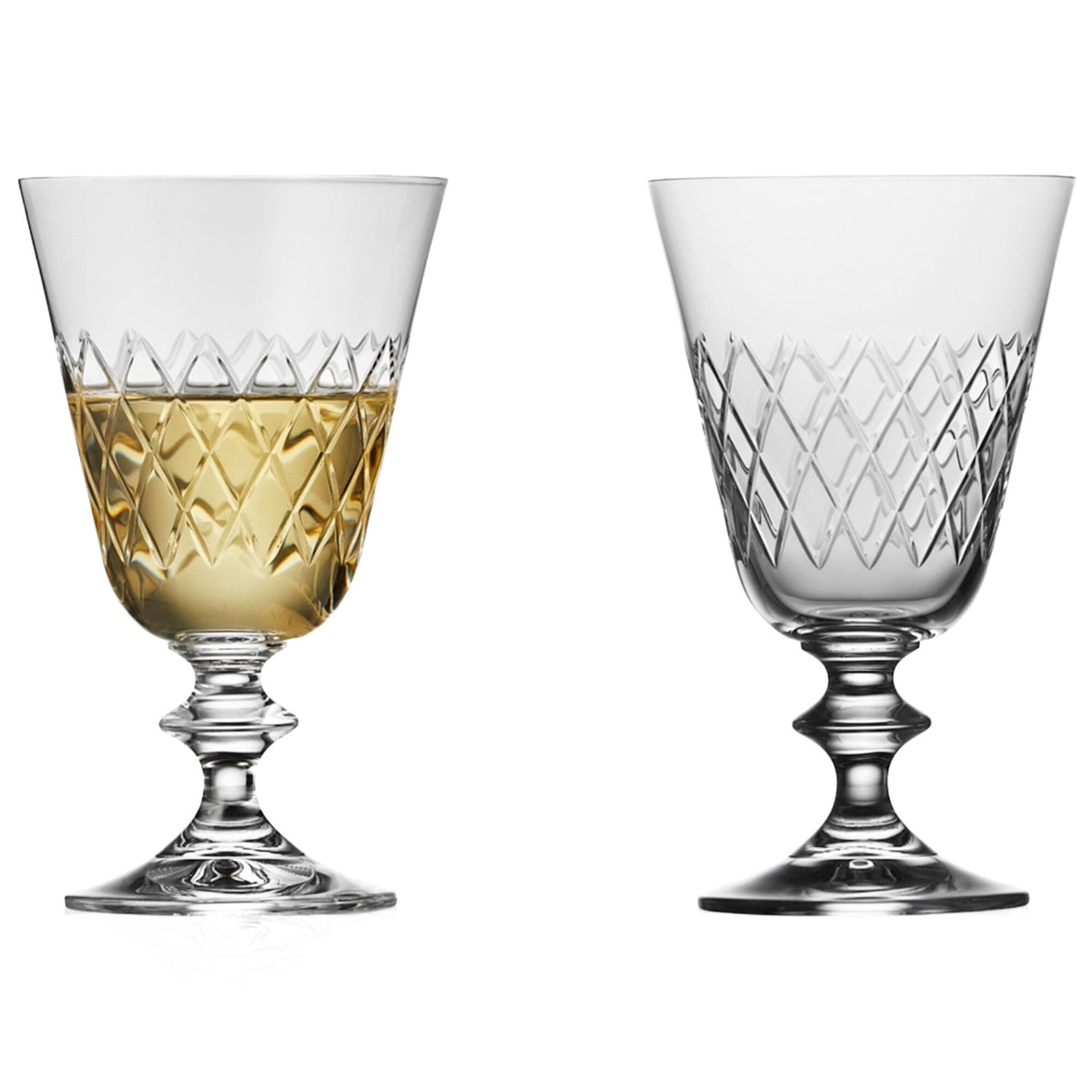 To hvidvinsglas fra Lyngby Glas, Eaton-serien, med diamantformet mønster, 23 cl