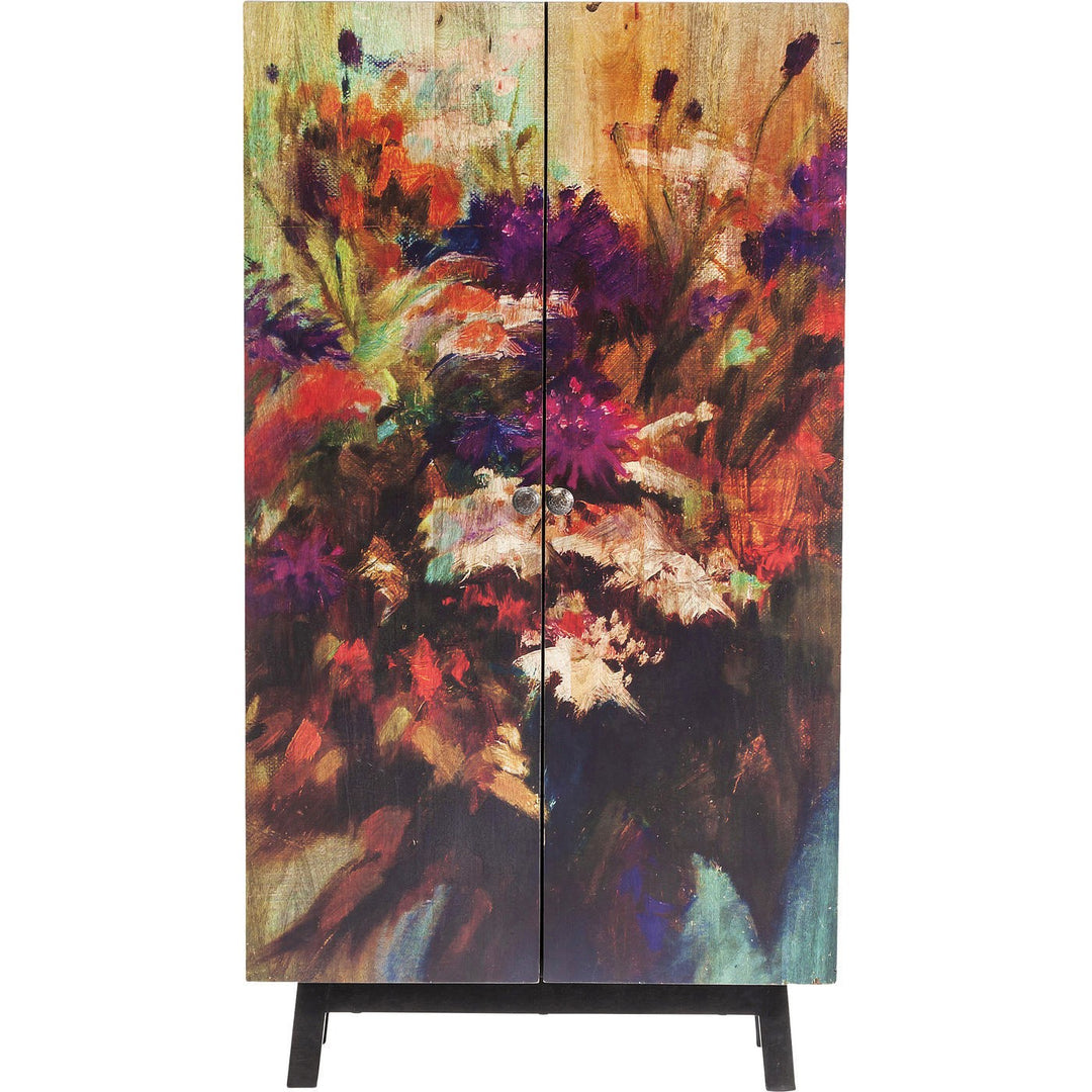 KARE DESIGN Fleur skab mangotræ m. multifarvet blomstermotiv m. 2 låger og 5 hylder
