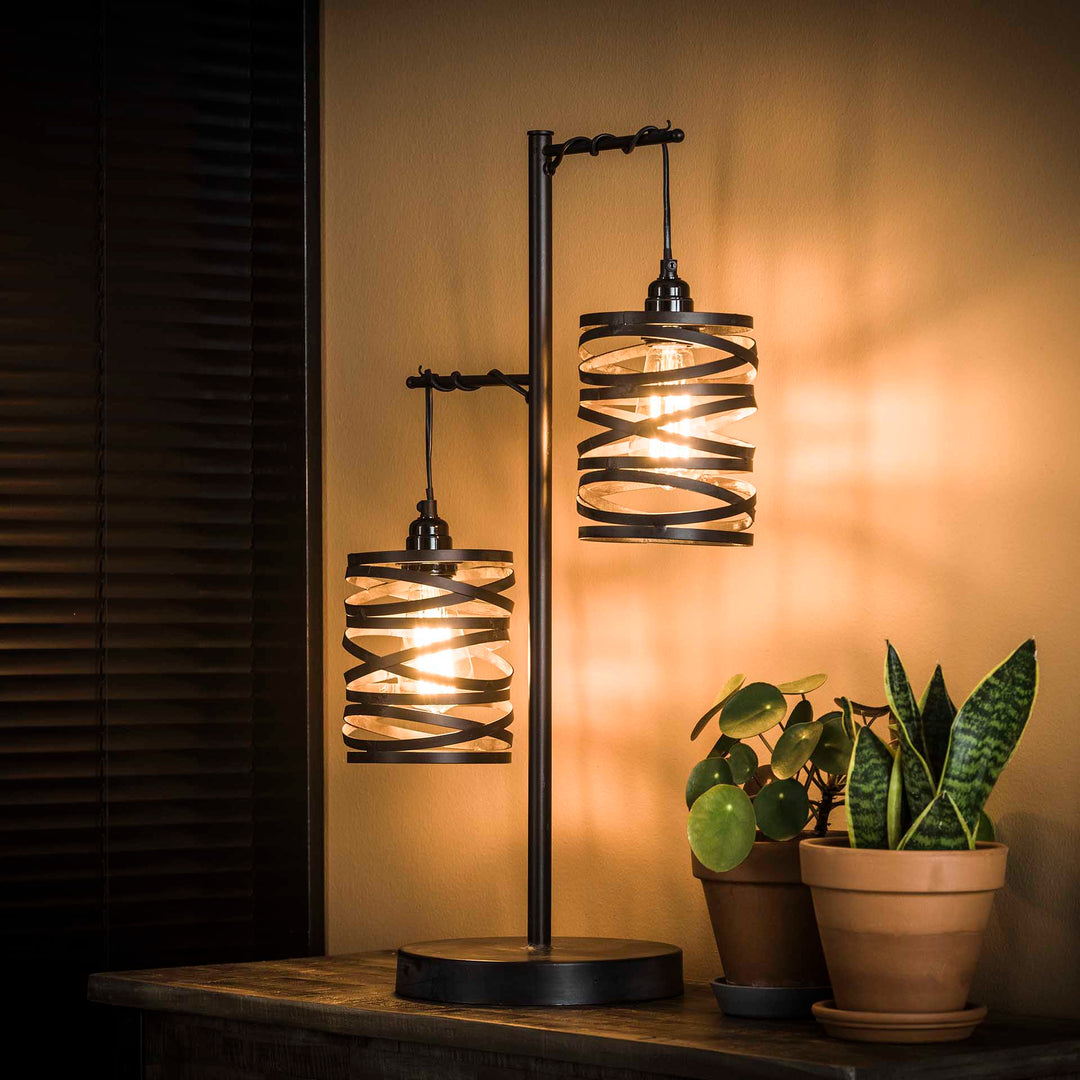 Produktbillede af Spindel bordlampe med to skærme Levering uden pære på tilbud i høj kvalitet