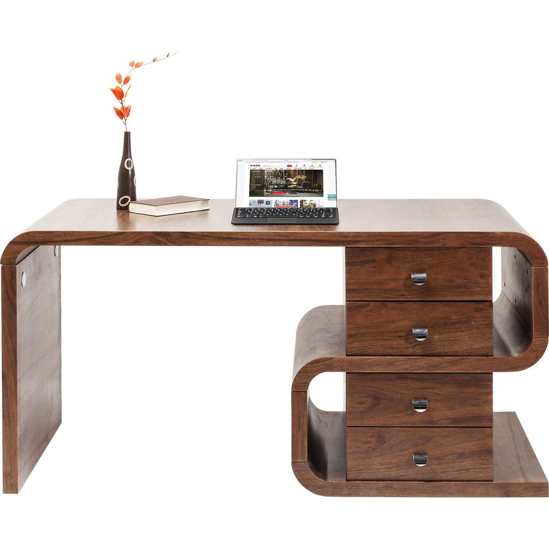 KARE DESIGN Soft Snake skrivebord valnøddefarvet træ m. 4 skuffer 150x70