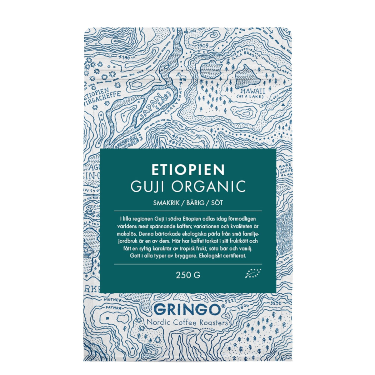 Pose med 250 g Gringo Etiopien Guji Organic kaffebønner