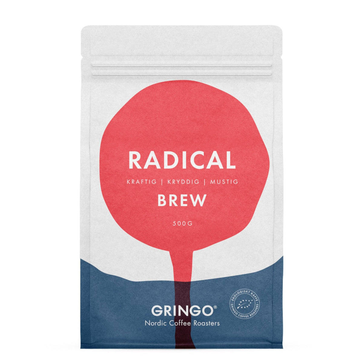 Pose med Gringo Radical Brew kaffebønner, 500 g