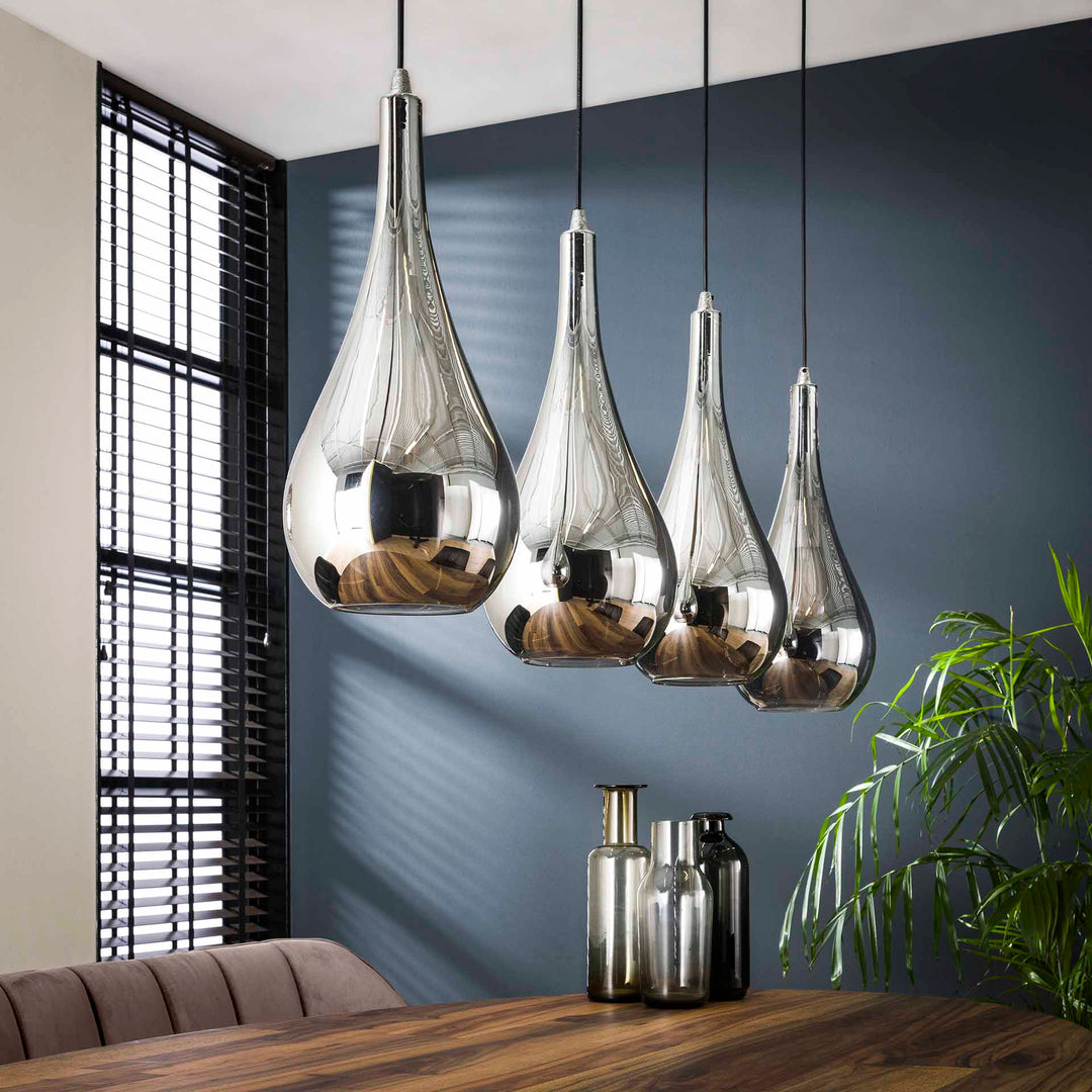 Produktbillede af Cromo- Loftlampe med 4 forkromede glasskærme Levering uden pære på tilbud i høj kvalitet