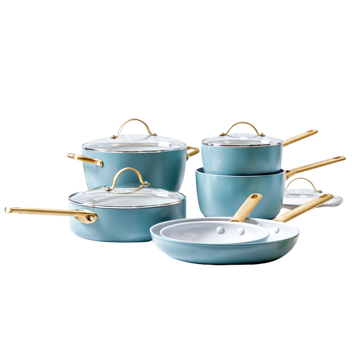Greenpan Padova gryde- og pandesæt med 6 dele i farven smokey blue