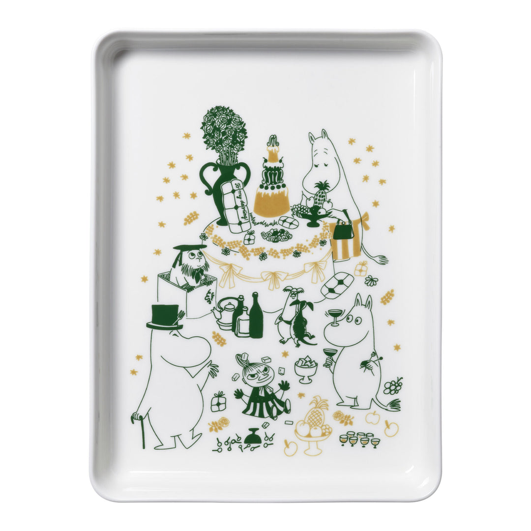 Rektangulært Moomin Arabia serveringsfad i hvidt porcelæn, 32 x 24 cm