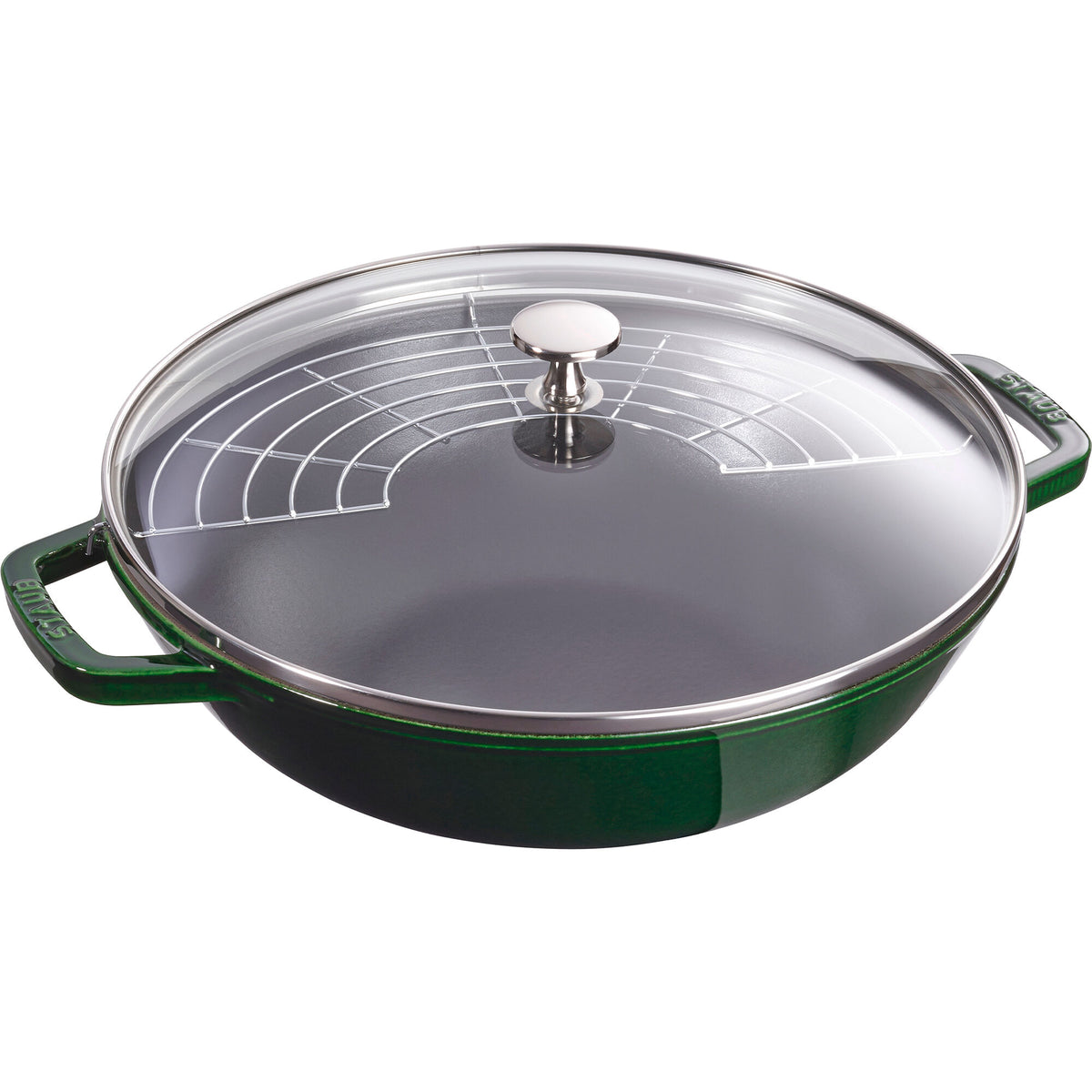 Grøn Staub wok på 30 cm med glaslåg