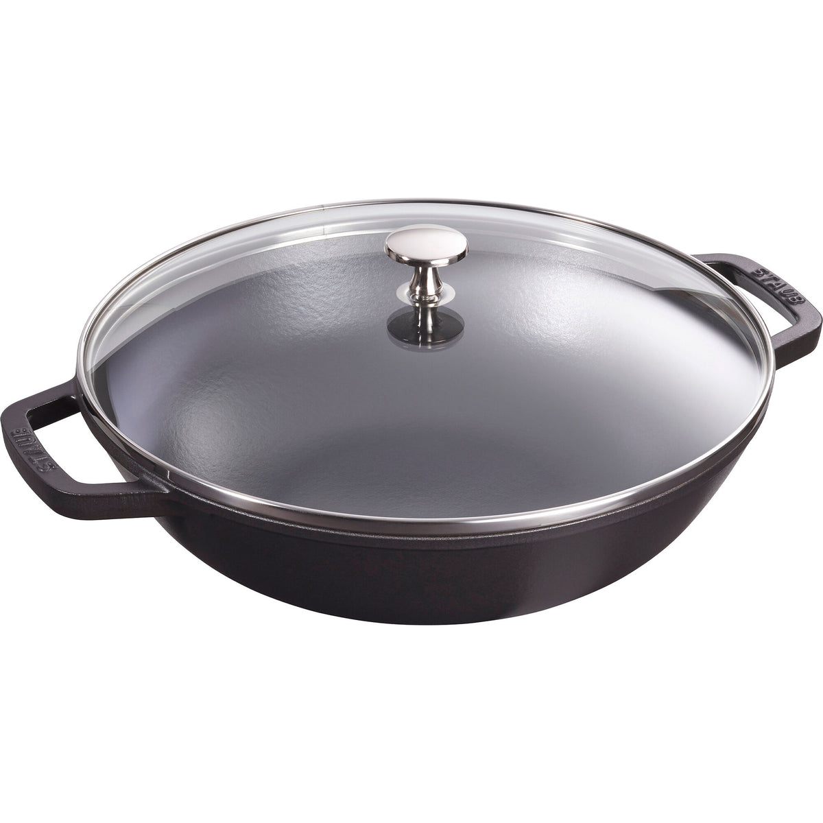 Sort Staub wok med glaslåg, 30 cm i diameter