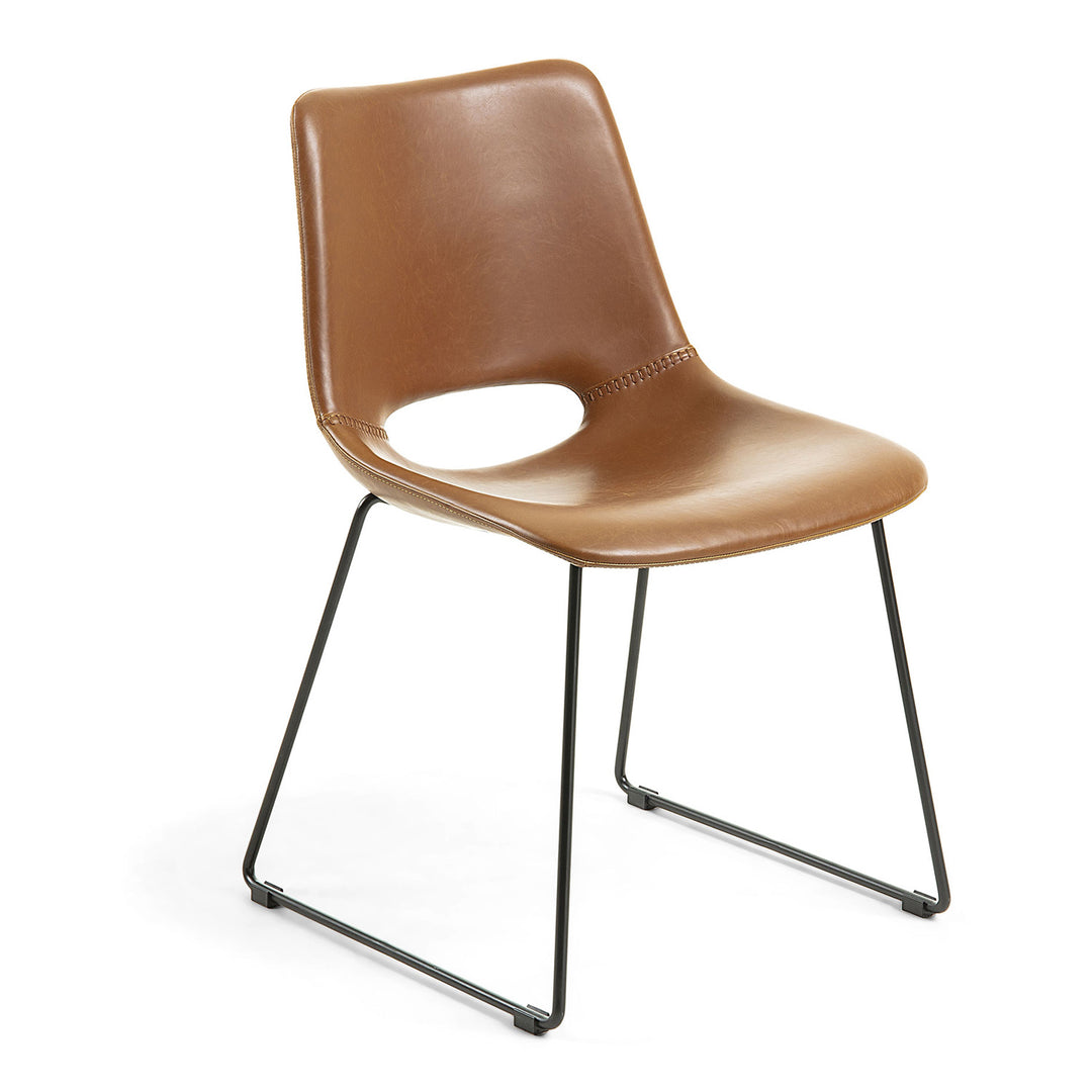 Produktbillede af KAVE HOME Ziggy spisebordsstol lysebrun PU og sort stål i premium kvalitet