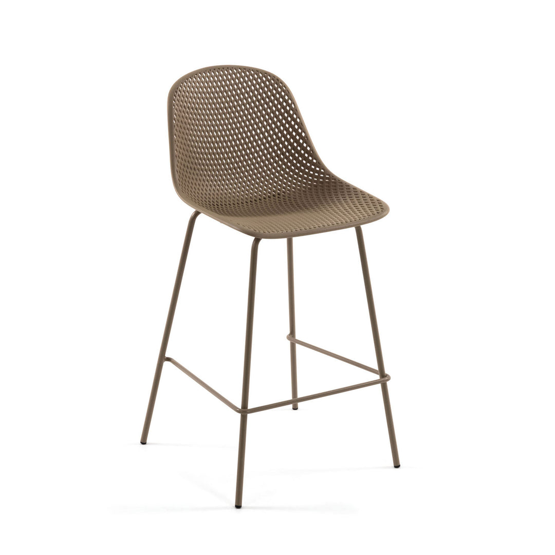 KAVE HOME Quinby barstol m. ryglæn og fodstøtte beige plast og metal
