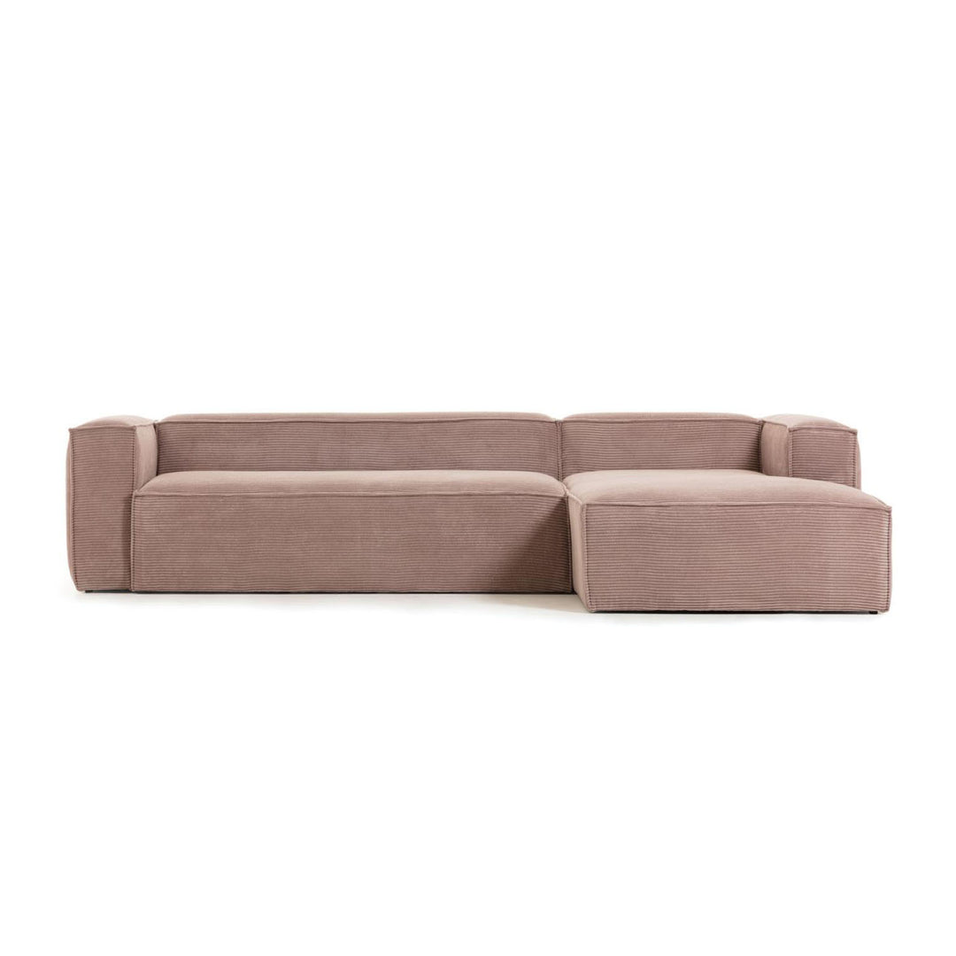 KAVE HOME Blok 3 pers. sofa m. højre chaiselong lyserød fløjl