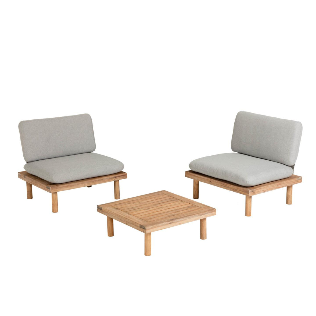 KAVE HOME Viridis loungesæt m. 2 havestole og 1 havebord m. stofhynder natur akacietræ og aluminium