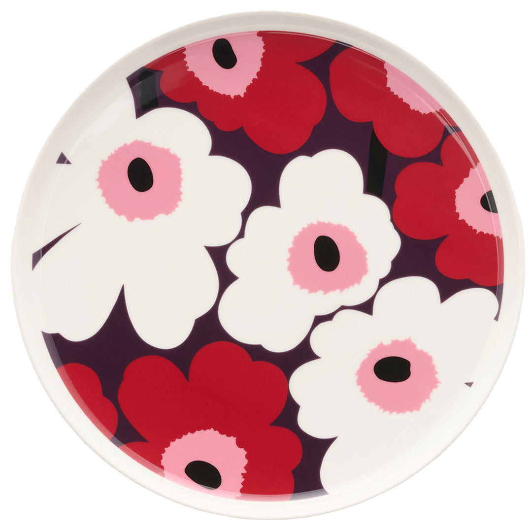 Marimekko Oiva Unikko middagstallerken 25 cm i cranberry og pink