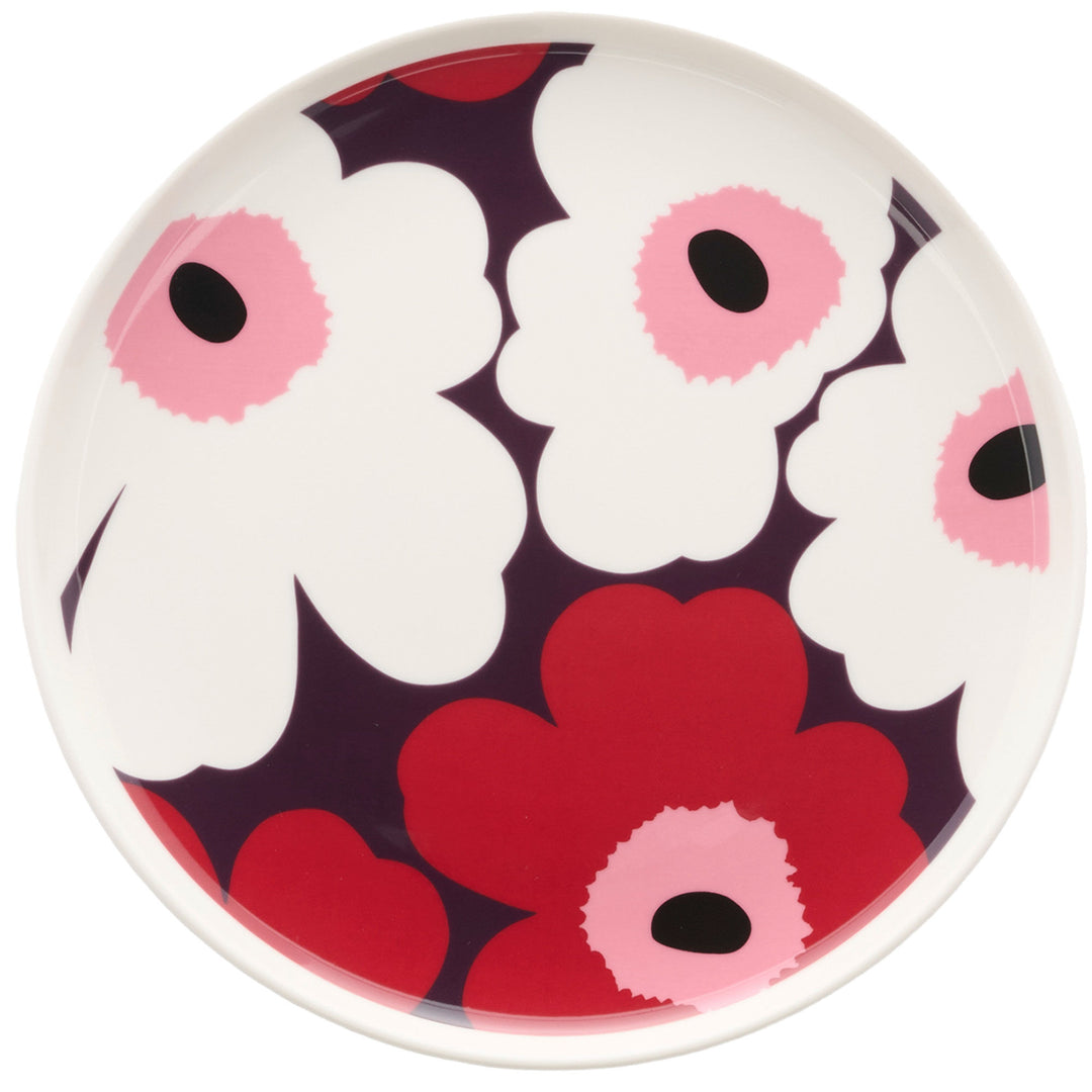 Marimekko Oiva Unikko tallerken på 20 cm med blomstermønster i cranberry og pink