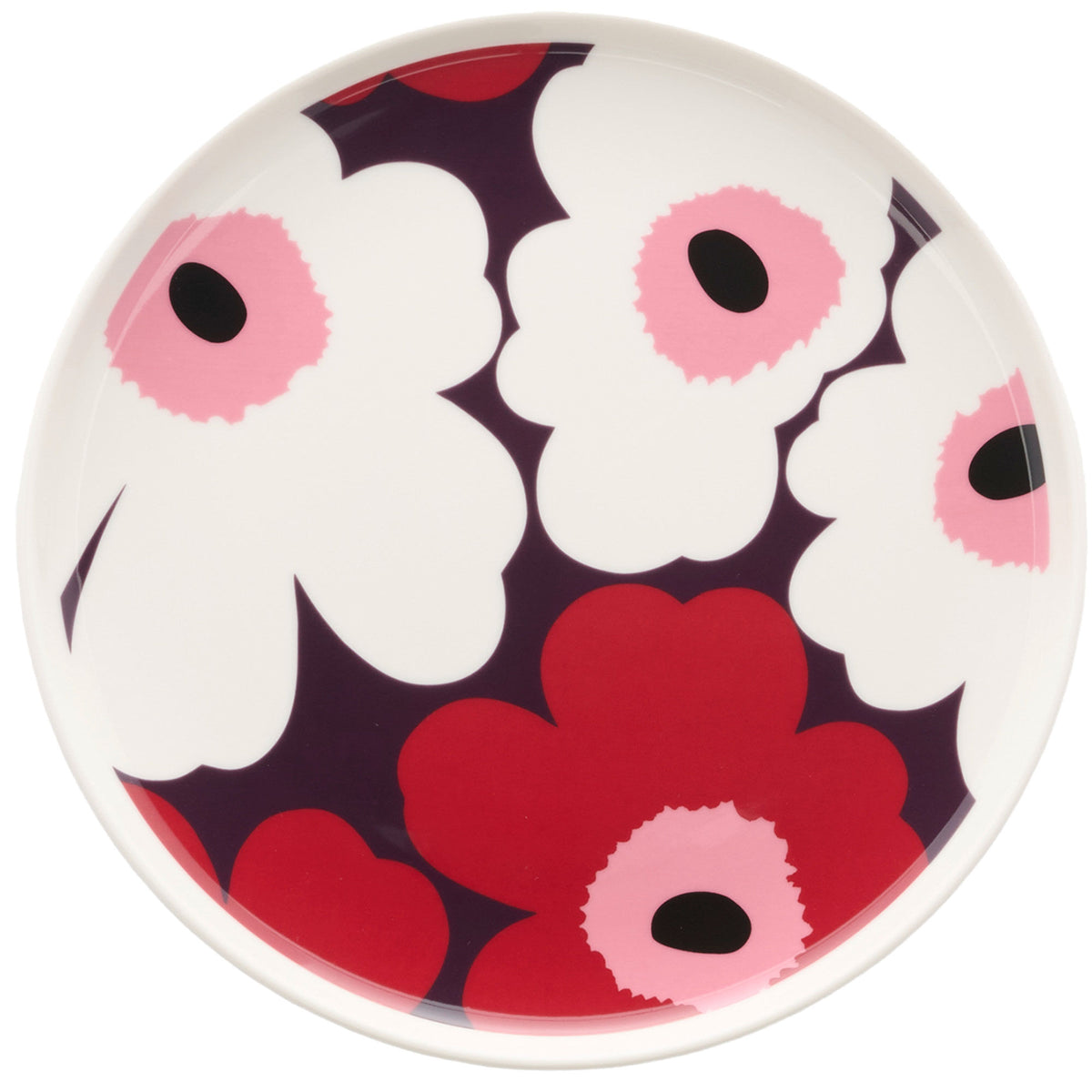Marimekko Oiva Unikko tallerken på 20 cm med blomstermønster i cranberry og pink