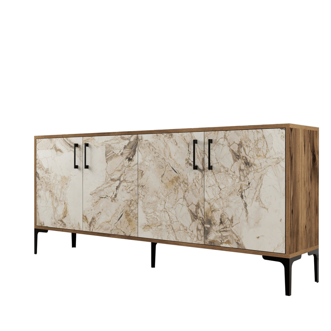 NORDVÄRK Kiev konsolbord m. 4 låger 2 hylder valnød/hvid marmorlook melamin og metal 180x35