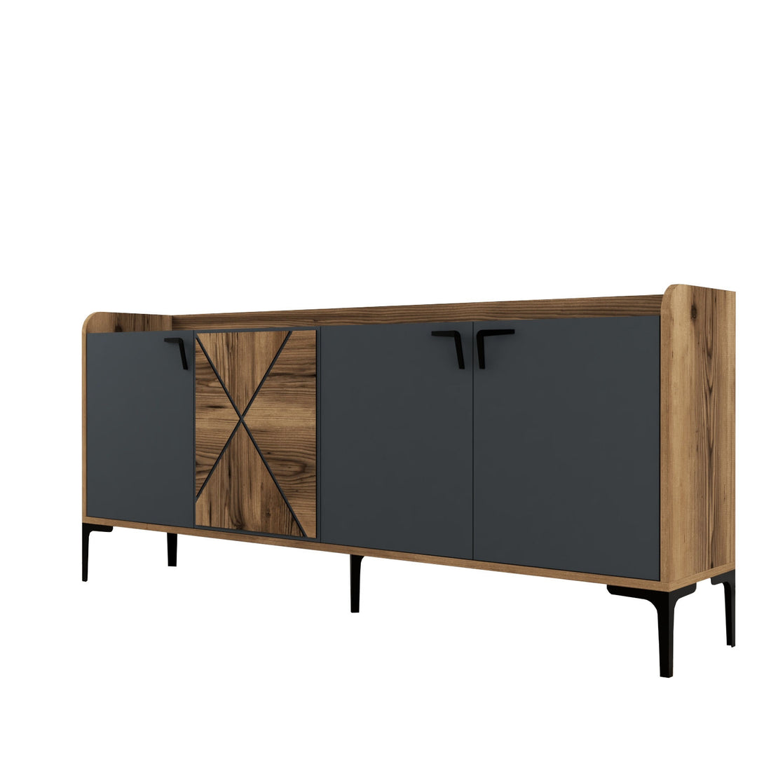 NORDVÄRK Venedik konsolbord m. 4 låger og 2 hylder valnød/antracitgrå melamin og metal 180x35
