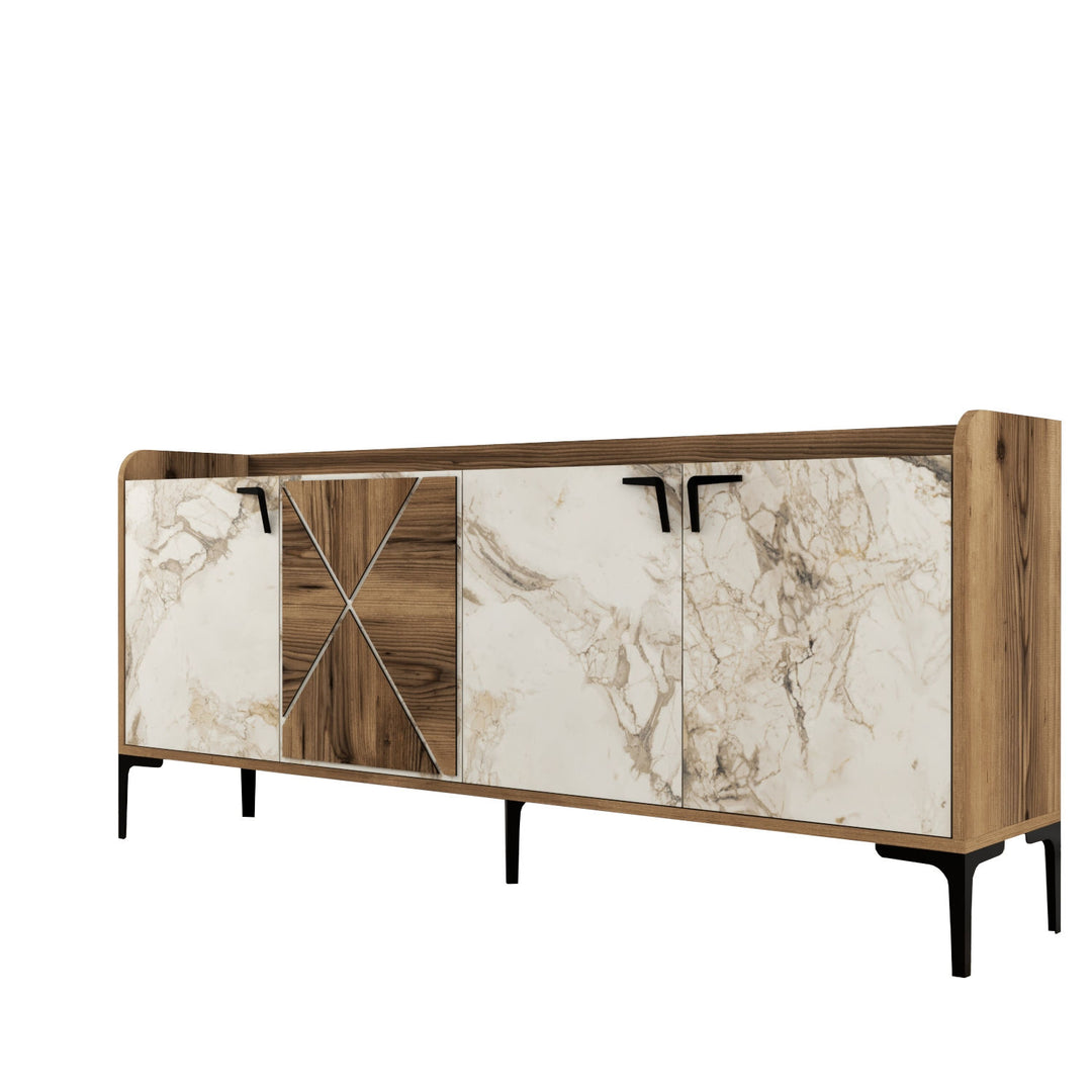 NORDVÄRK Venedik konsolbord m. 4 låger 2 hylder valnød/hvid marmorlook melamin og metal 180x35