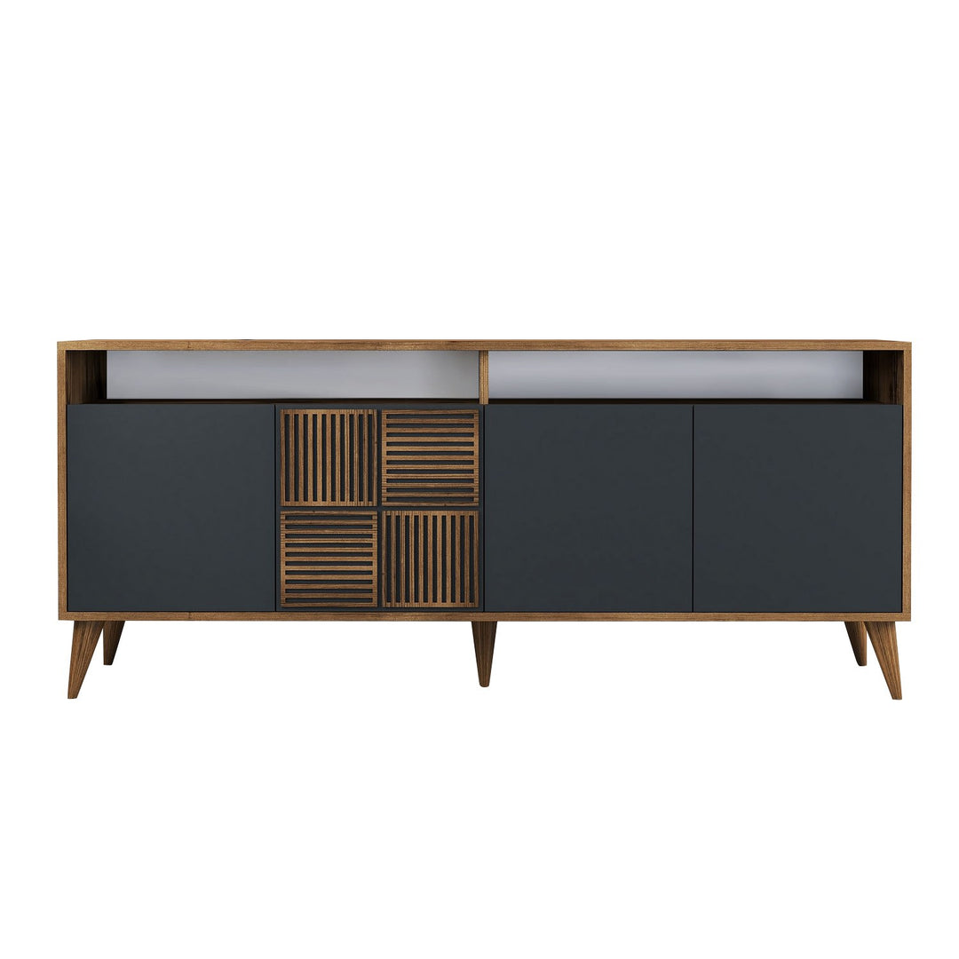 NORDVÄRK Milan konsolbord m. 4 låger 2 hylder 2 rum valnød/antracitgrå melamin plast 180x35