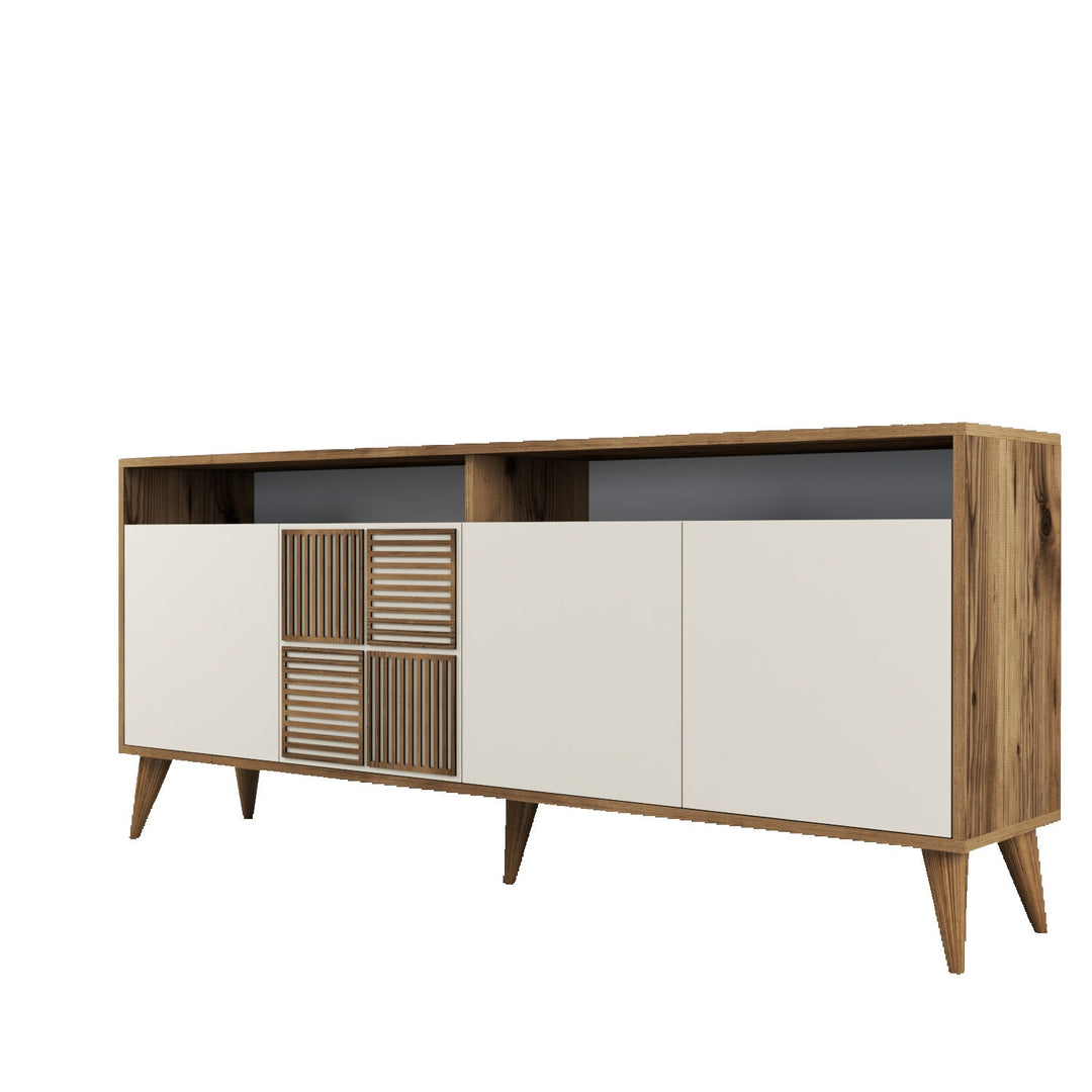 NORDVÄRK Milan konsolbord m. 4 låger 2 hylder 2 rum valnød/creme melamin og plast 180x35