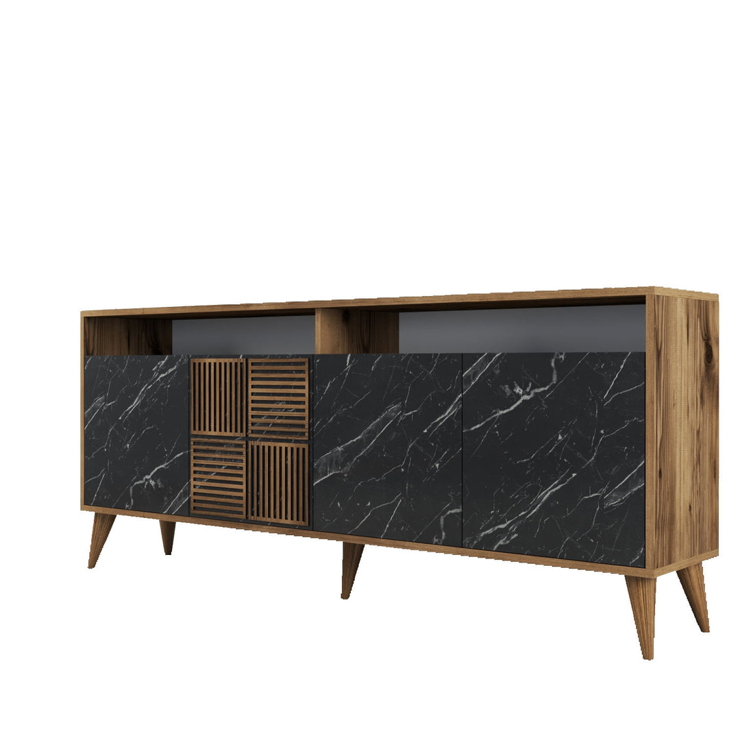 NORDVÄRK Milan konsolbord m. 4 låger 2 hylder 2 rum valnød/sort melamin og plast 180x35