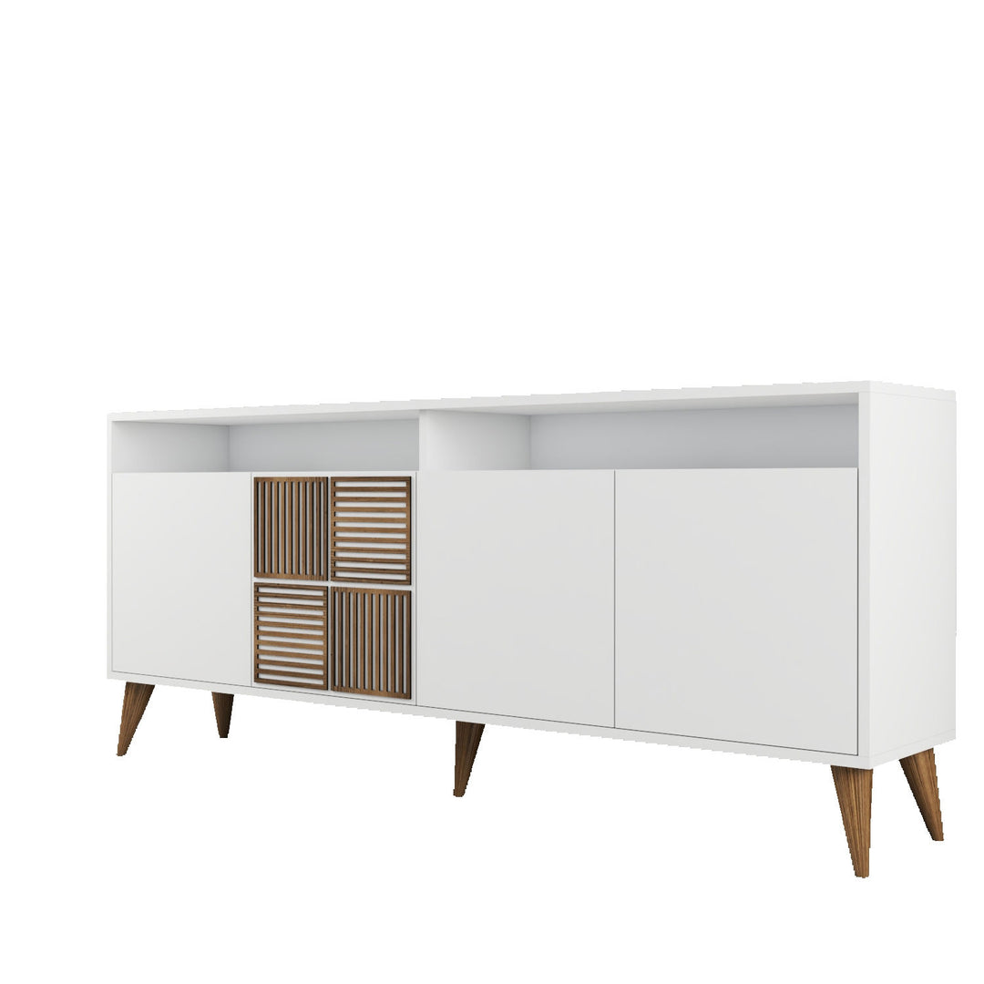 NORDVÄRK Milan konsolbord m. 4 låger 2 hylder 2 rum hvid melamin og plast 180x35