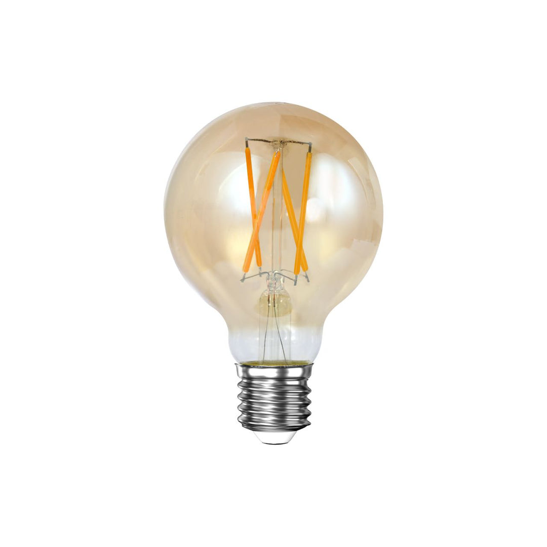 Produktbillede af Rund LED pære i ravfarvet glas ø 7 cm. på tilbud i høj kvalitet