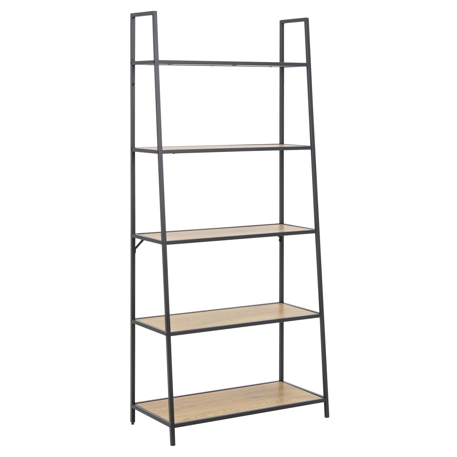 Produktbillede af ACT NORDIC Seaford reol skrå natur/sort papirvildeg/metal m. 5 hylder H:174,5cm x77cm x 36cm i premium kvalitet