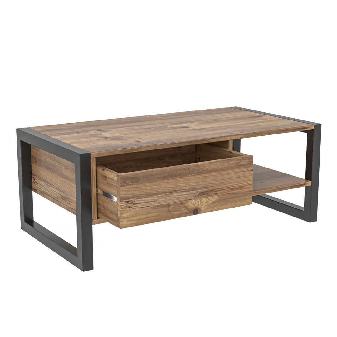 NORDVÄRK Haldizen sofabord m. 1 hylde og 1 skuffe Atlantic Pine melamin og sort metal 105x55