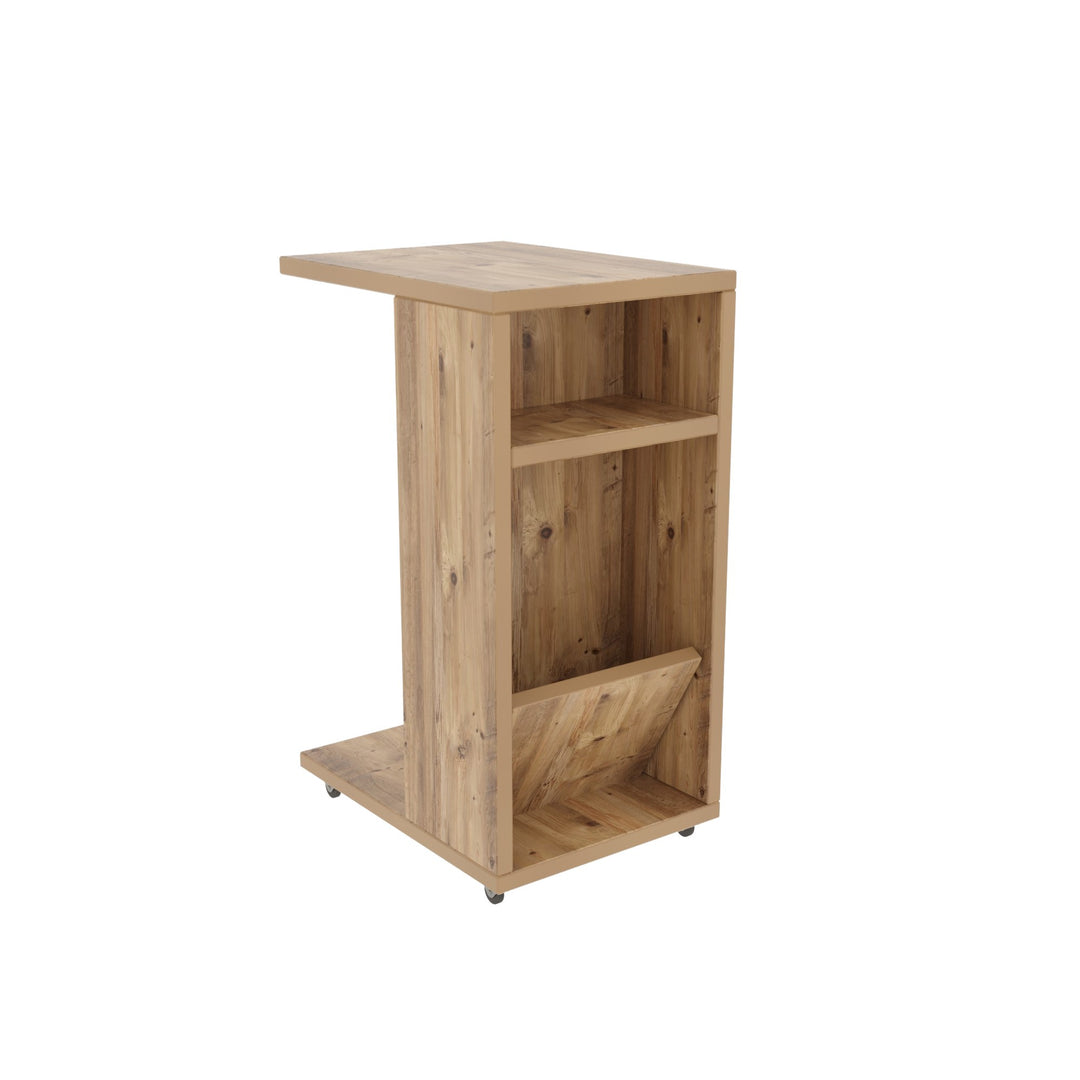 NORDVÄRK Filinta sidebord m. hylde magasinholder hjul fyrretræ melamin 30x40