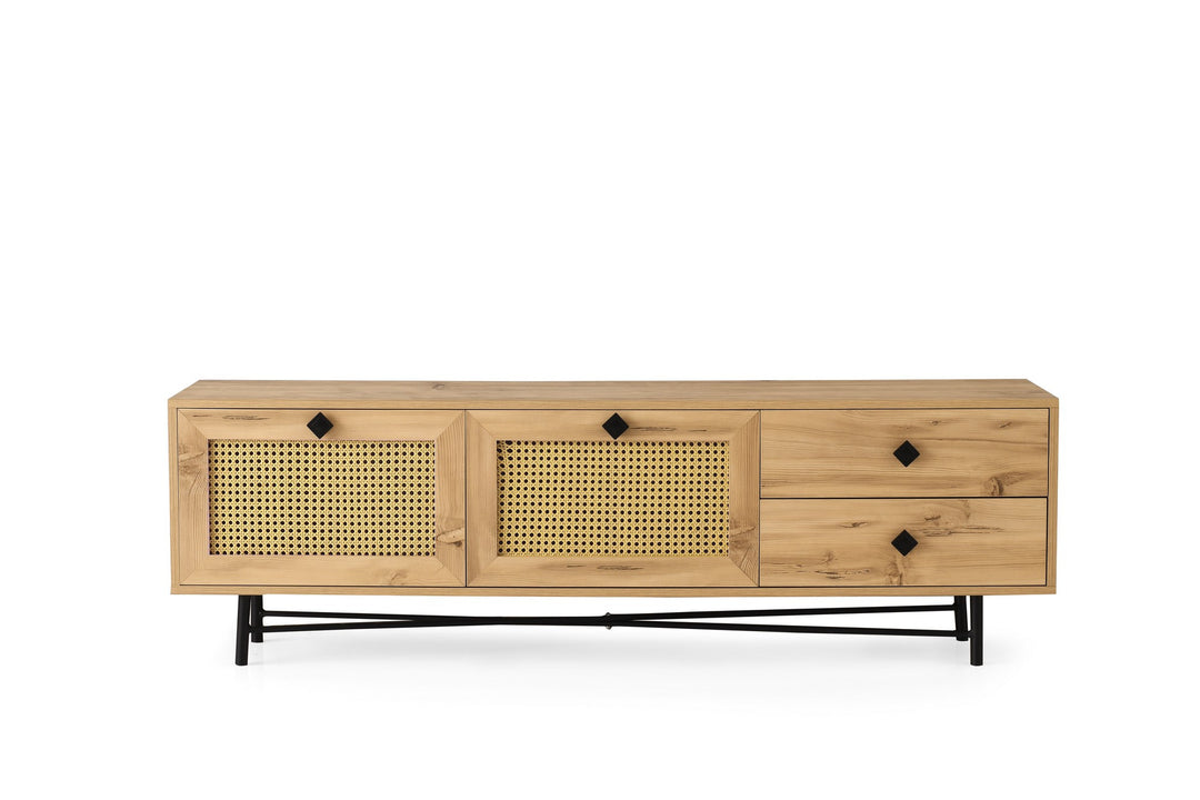 NORDVÄRK Hapsiyas TV-bord m. 2 låger og 2 skuffer egefarvet melamin 180x40