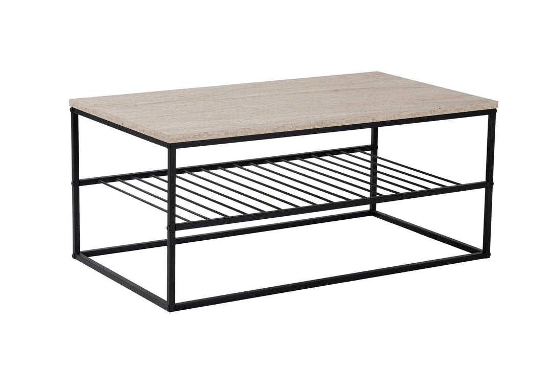 NORDVÄRK Asude sofabord m. 1 hylde travertin melamin og sort metal 95x55