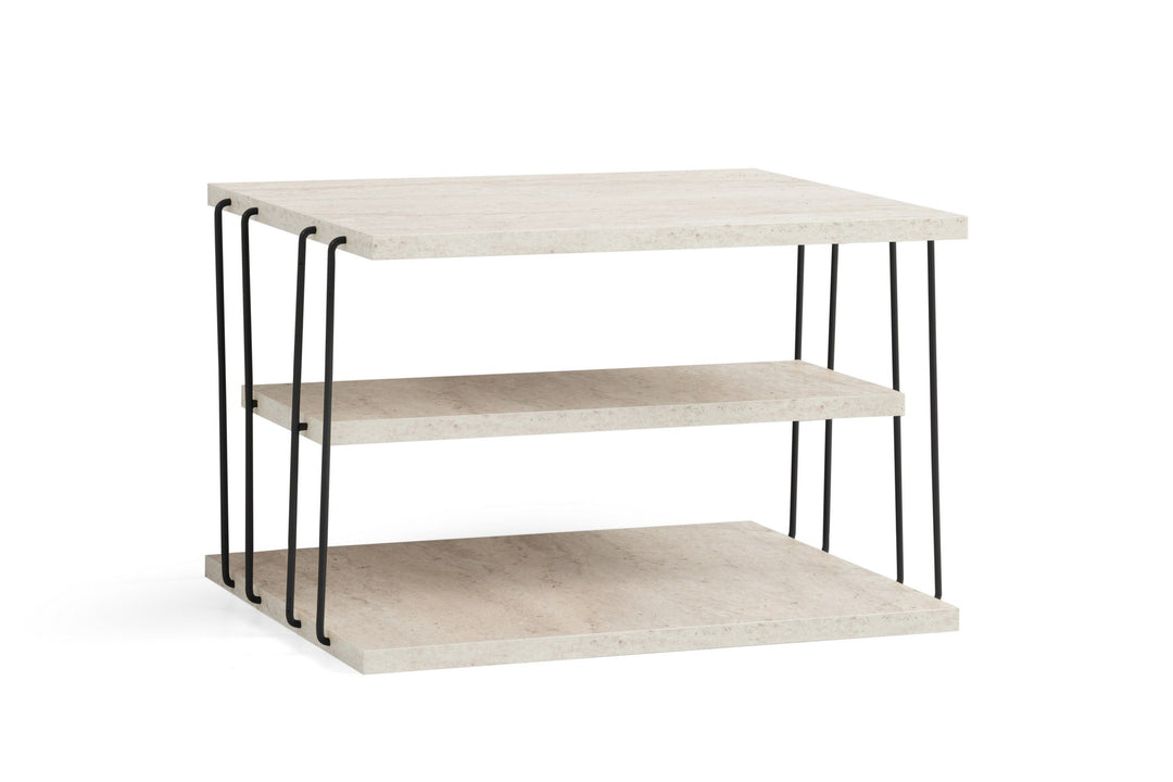 NORDVÄRK Lifon sidebord m. 2 hylder rektangulær travertin melamin og sort metal 50x40