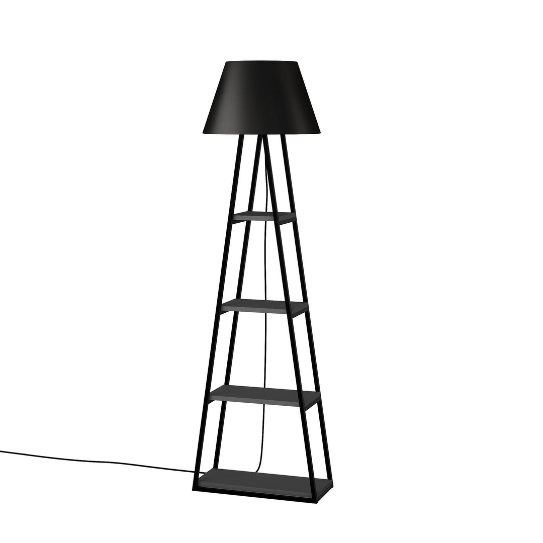 NORDVÄRK Pal gulvlampe m. 4 hylder sort linned og antracitgrå melamin