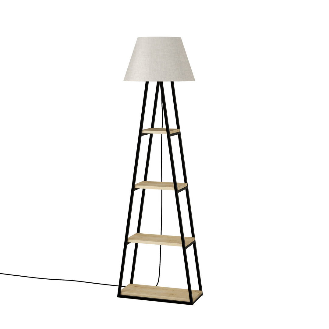 NORDVÄRK Pal gulvlampe m. 4 hylder linned og egefarvet melamin