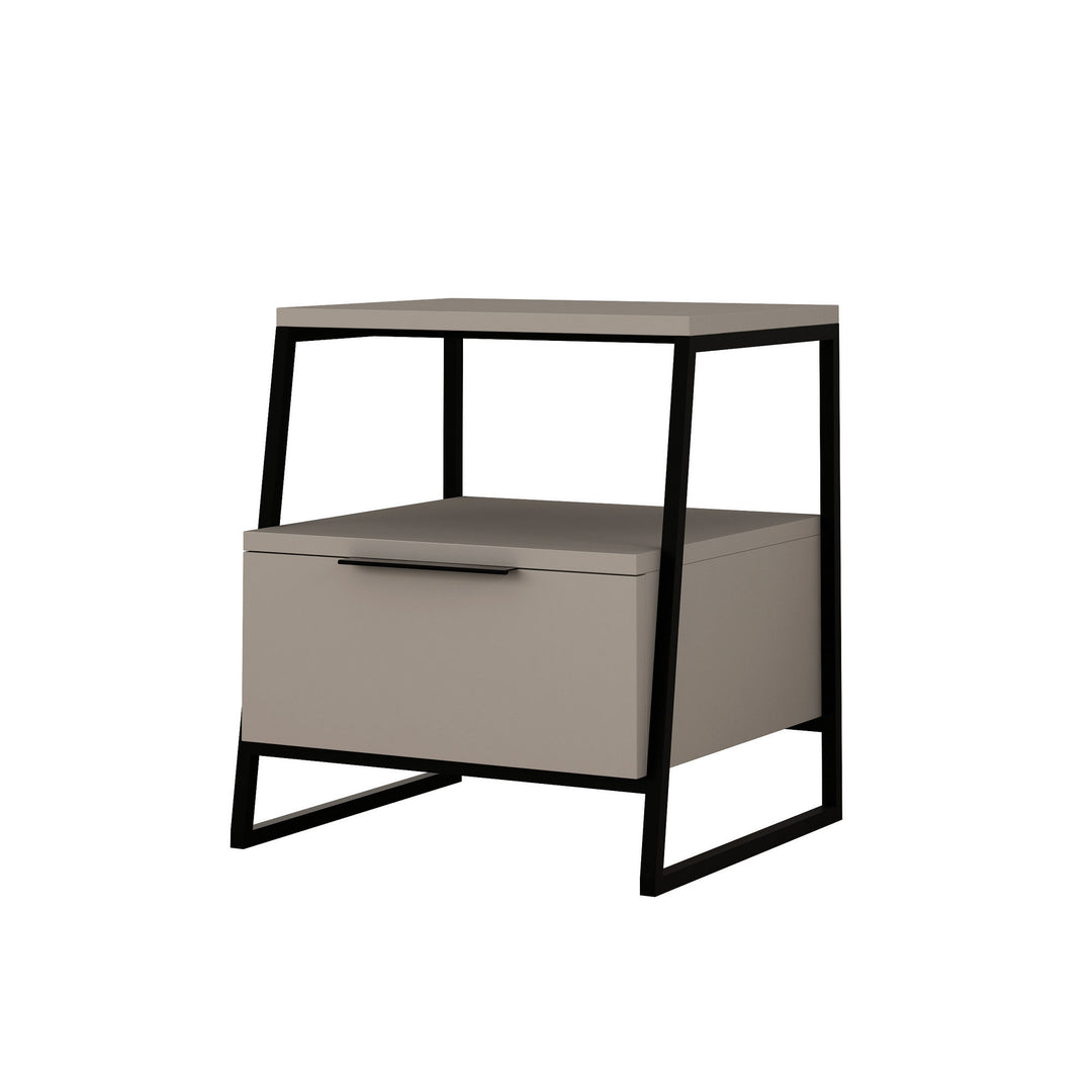 Produktbillede af FUNZI LIVING Pal sengebord m. 1 rum og 1 skuffe lys mokka melamin og sort metal 45x41 i premium kvalitet