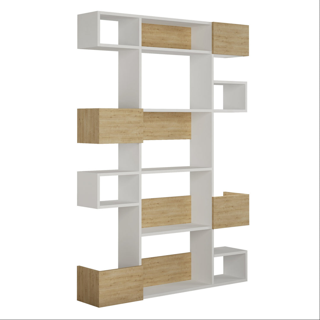 FUNZI LIVING Niho bogreol m. hylder og kasser hvid og egefarvet melamin