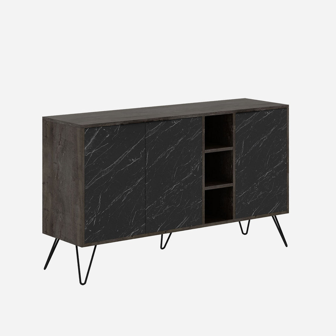 NORDVÄRK Clara konsolbord m. 3 låger 4 hylder mørkebrun/Bendir melamin 142x35,6